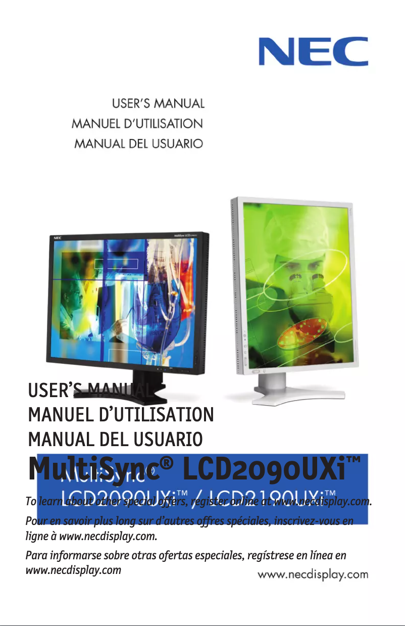 Imagen de la primera página del manual del dispositivo MultiSync LCD2190UXi