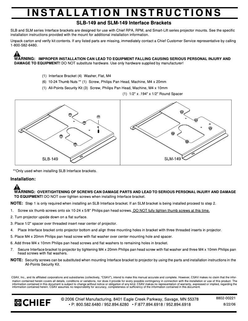 Página 1 del manual Manual de usuario Chief SLB149