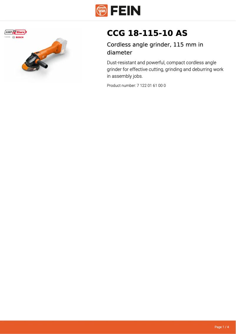 Página nº 1 - Ficha técnica Fein CCG 18-115-10 AS