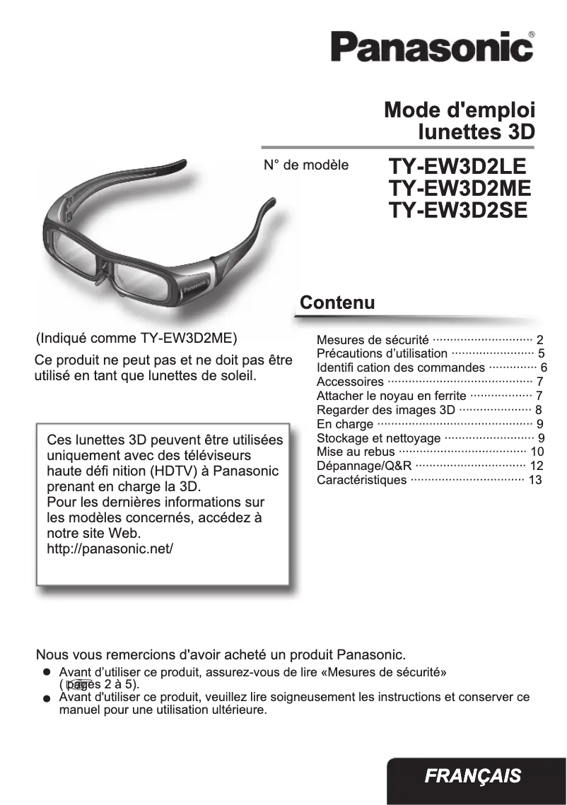 Imagen de la primera página del manual del dispositivo TY-EW3D2ME