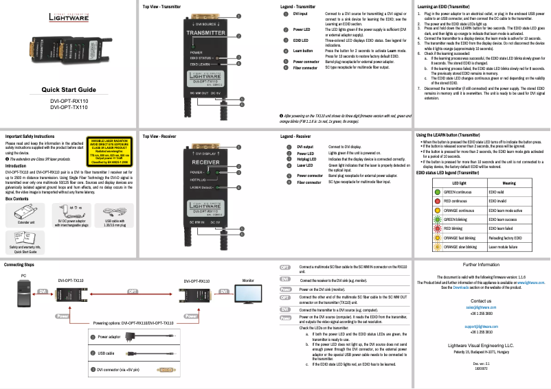 Imagen de la primera página del manual del dispositivo DVI-OPT-RX110