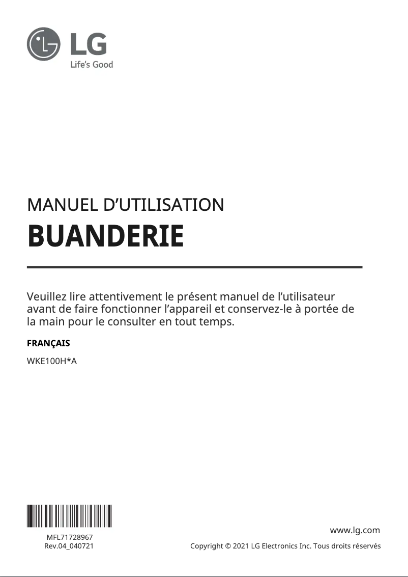 Página 1 del manual Manual de usuario LG WKE100HWA