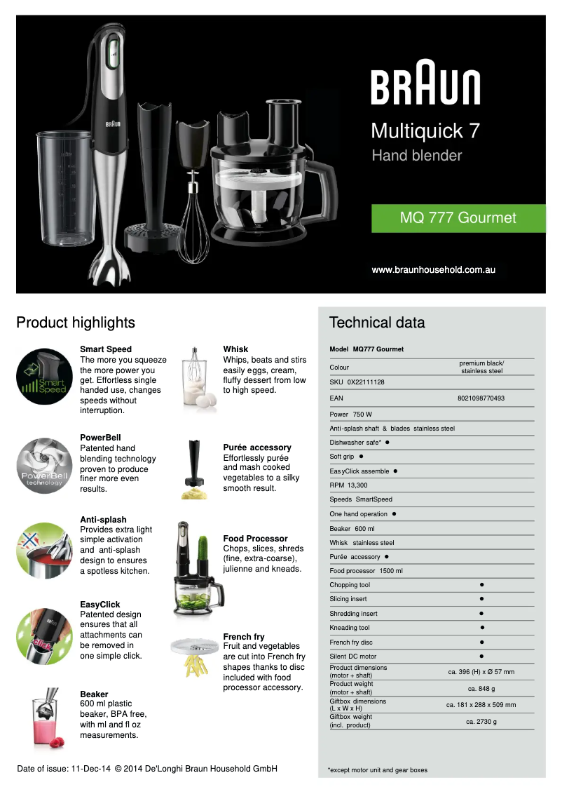 Página 1 del manual Ficha técnica Braun Multiquick 7 MQ 777