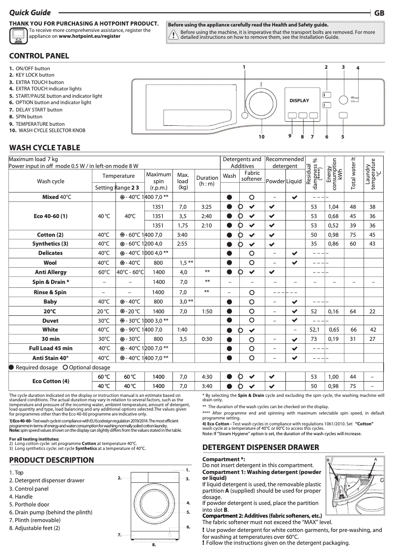 Página 1 del manual Manual de usuario Hotpoint NSWM742UBSUKN