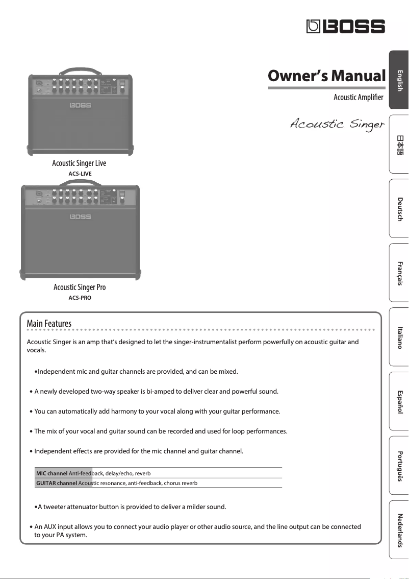 Imagen de la primera página del manual del dispositivo Acoustic Singer Pro