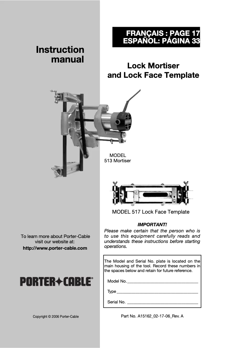 Página 1 del manual Manual de usuario Porter-Cable 517