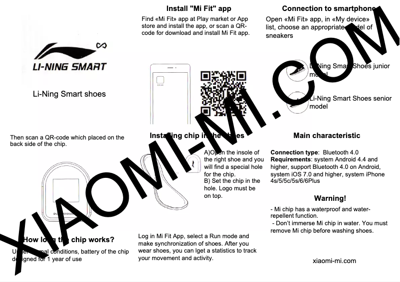 Imagen de la primera página del manual del dispositivo Li-Ning Smart Shoes