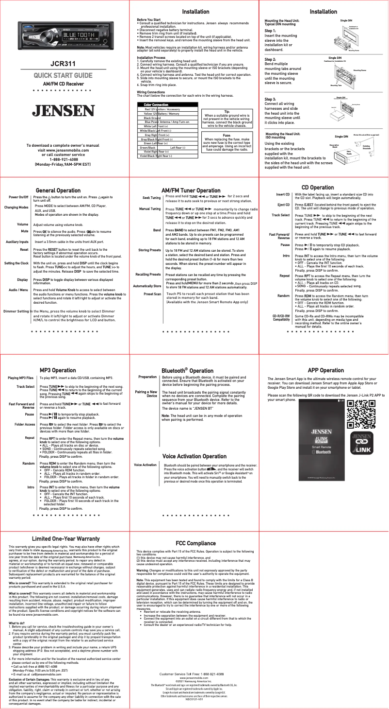 Imagen de la primera página del manual del dispositivo JCR311