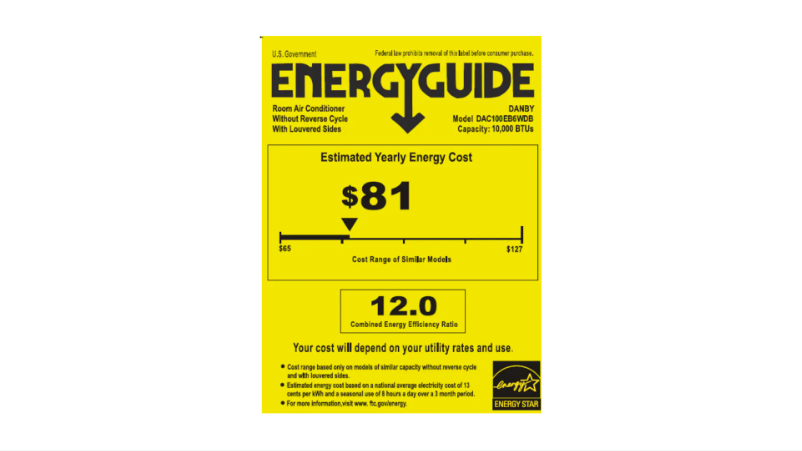 Página 1 del manual Etiqueta energética Danby DAC100EB6WDB