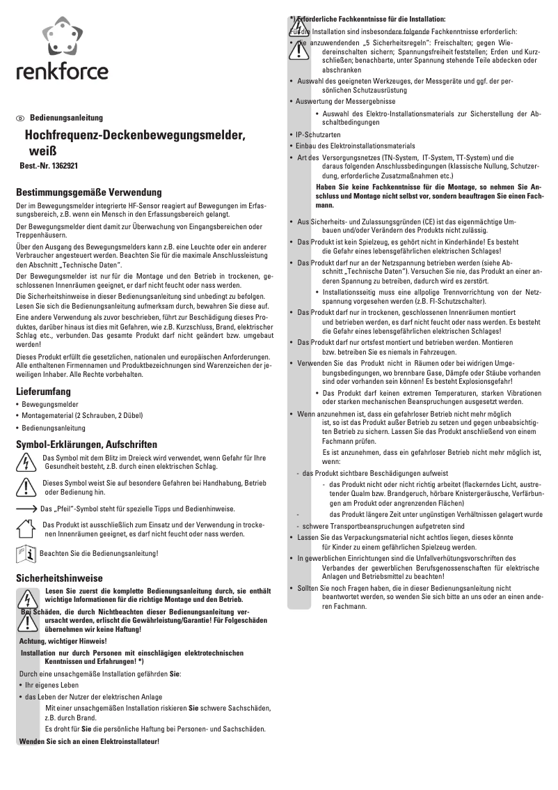 Página 1 del manual Manual de usuario Renkforce 1362921