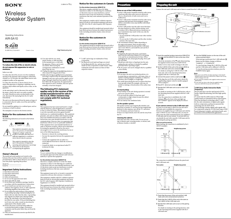 Página 1 del manual Manual de usuario Sony Altus AIR-SA10