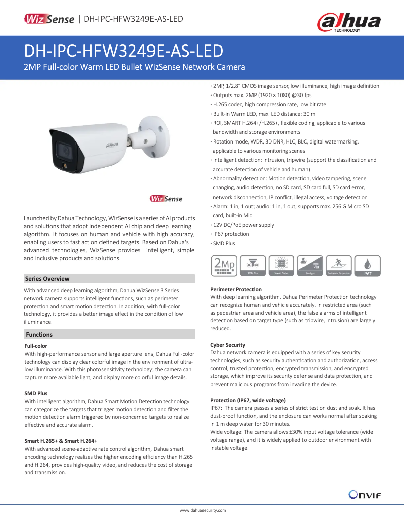 Imagen de la primera página del manual del dispositivo IPC-HFW3249E-AS-LED