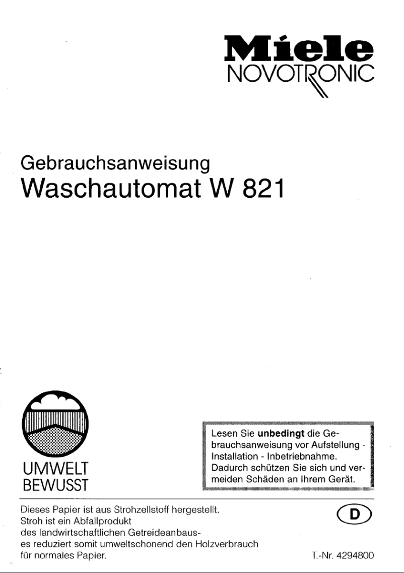 Imagen de la primera página del manual del dispositivo W 821