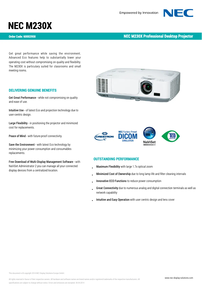 Imagen de la primera página del manual del dispositivo M230X