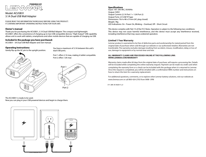 Imagen de la primera página del manual del dispositivo ACUSB31