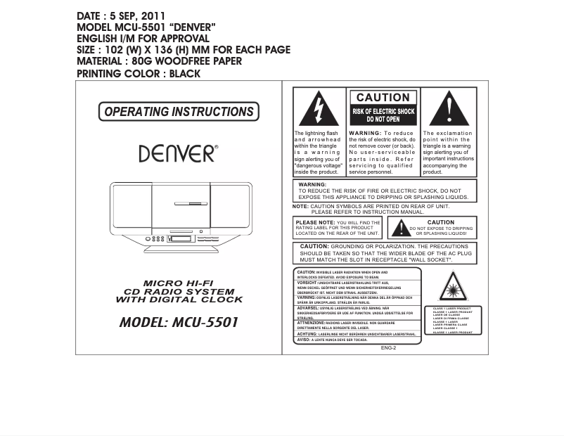 Página nº 1 - Manual de usuario Denver MCU-5501