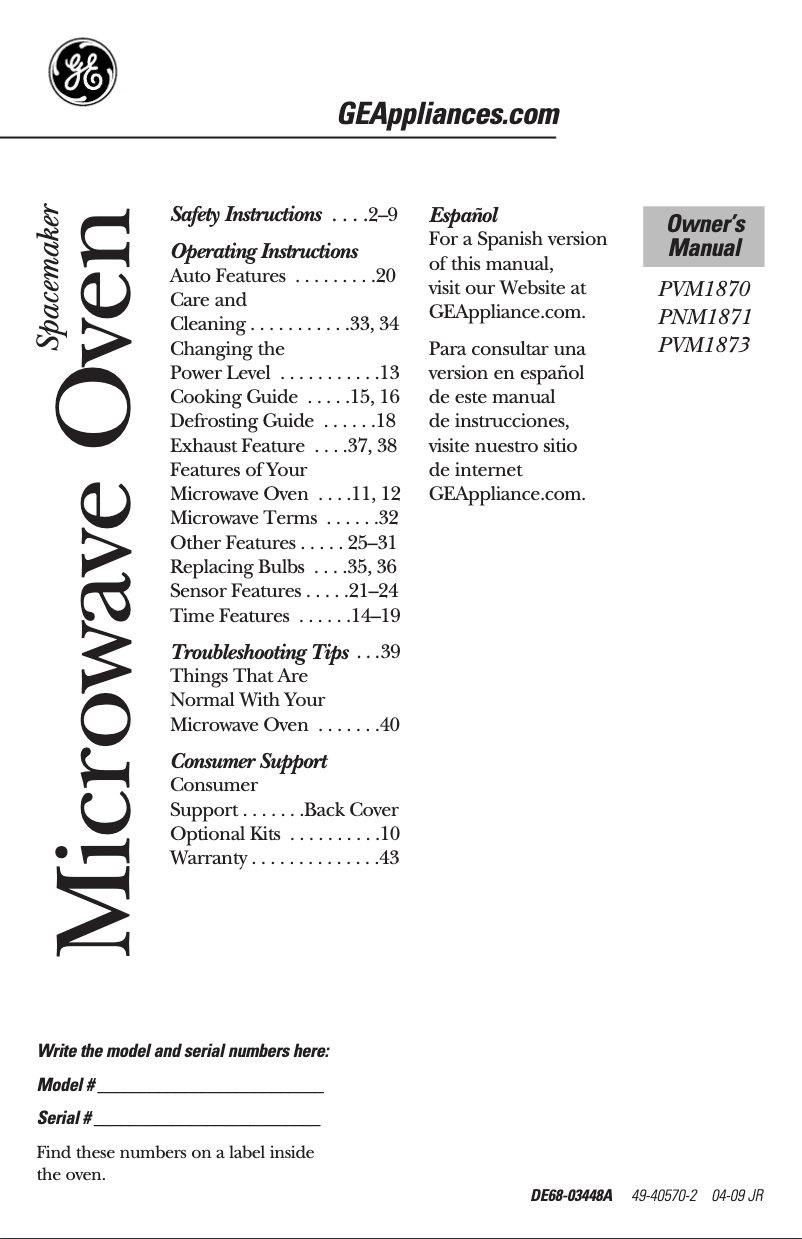 Imagen de la primera página del manual del dispositivo Spacemaker PVM1870DM