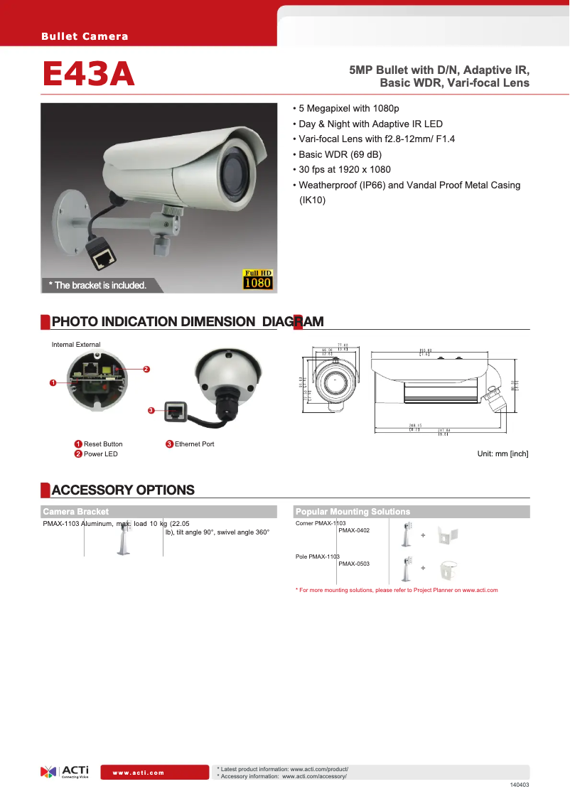 Página 1 del manual Ficha técnica ACTi E43A