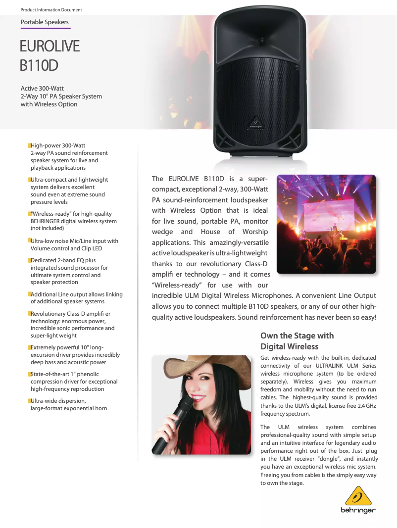 Imagen de la primera página del manual del dispositivo Eurolive B110D