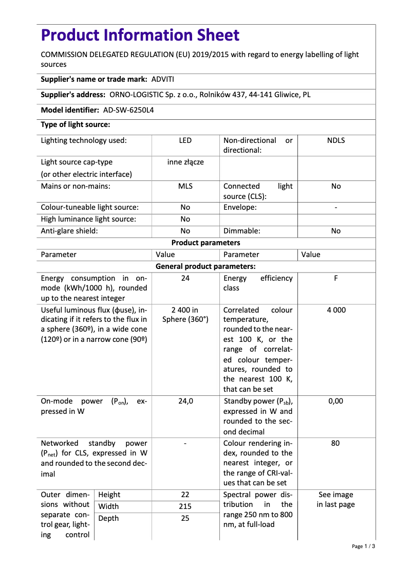 Imagen de la primera página del manual del dispositivo AD-SW-6250L4