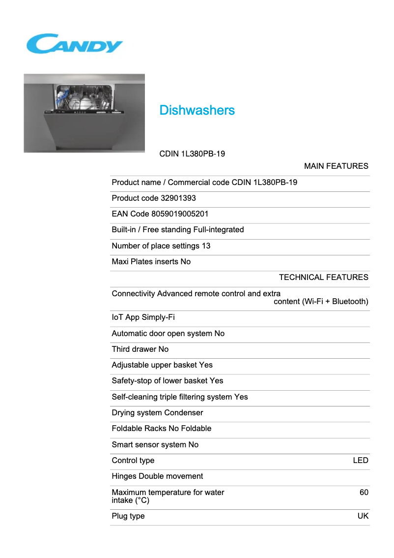 Imagen de la primera página del manual del dispositivo CDIN 1L380PB-19