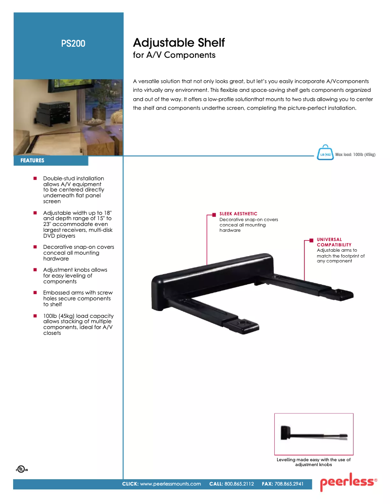 Página 1 del manual Folleto Peerless-AV PS200