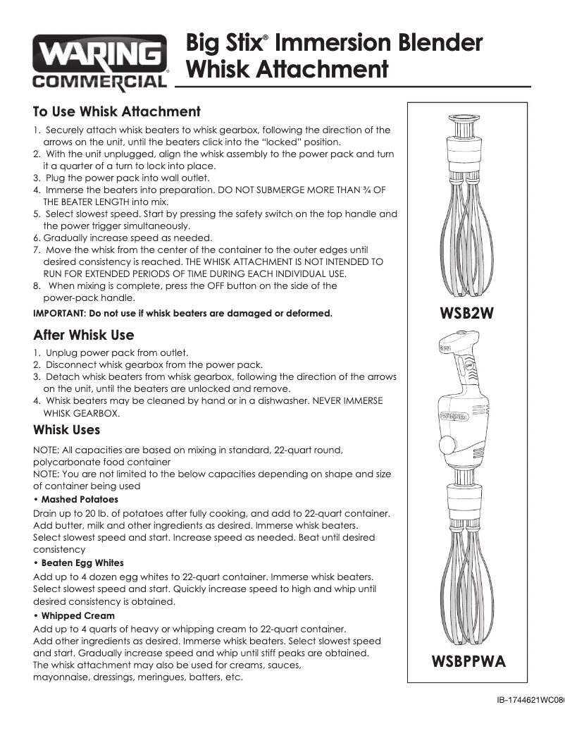 Imagen de la primera página del manual del dispositivo Big Stix WSBPPW