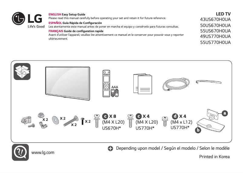 Imagen de la primera página del manual del dispositivo 43US670H0UA