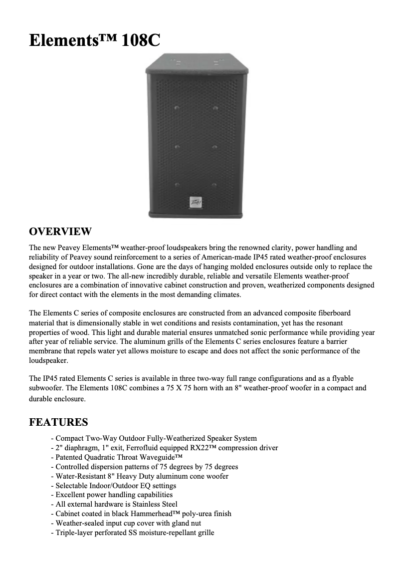 Página 1 del manual Manual de usuario Peavey Elements 108C