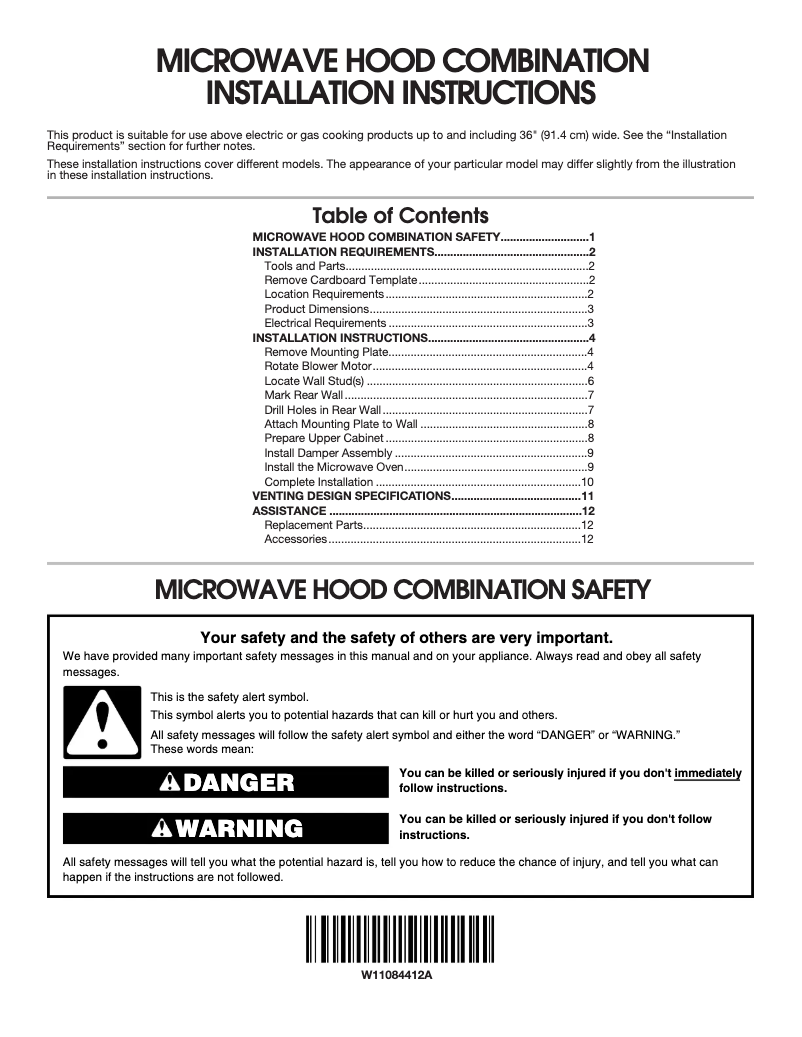 Página 1 del manual Guía de instalación Whirlpool WMH32519HT