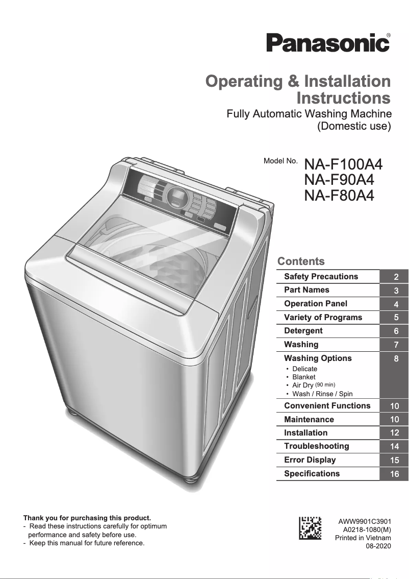 Página 1 del manual Manual de usuario Panasonic NA-F100A4