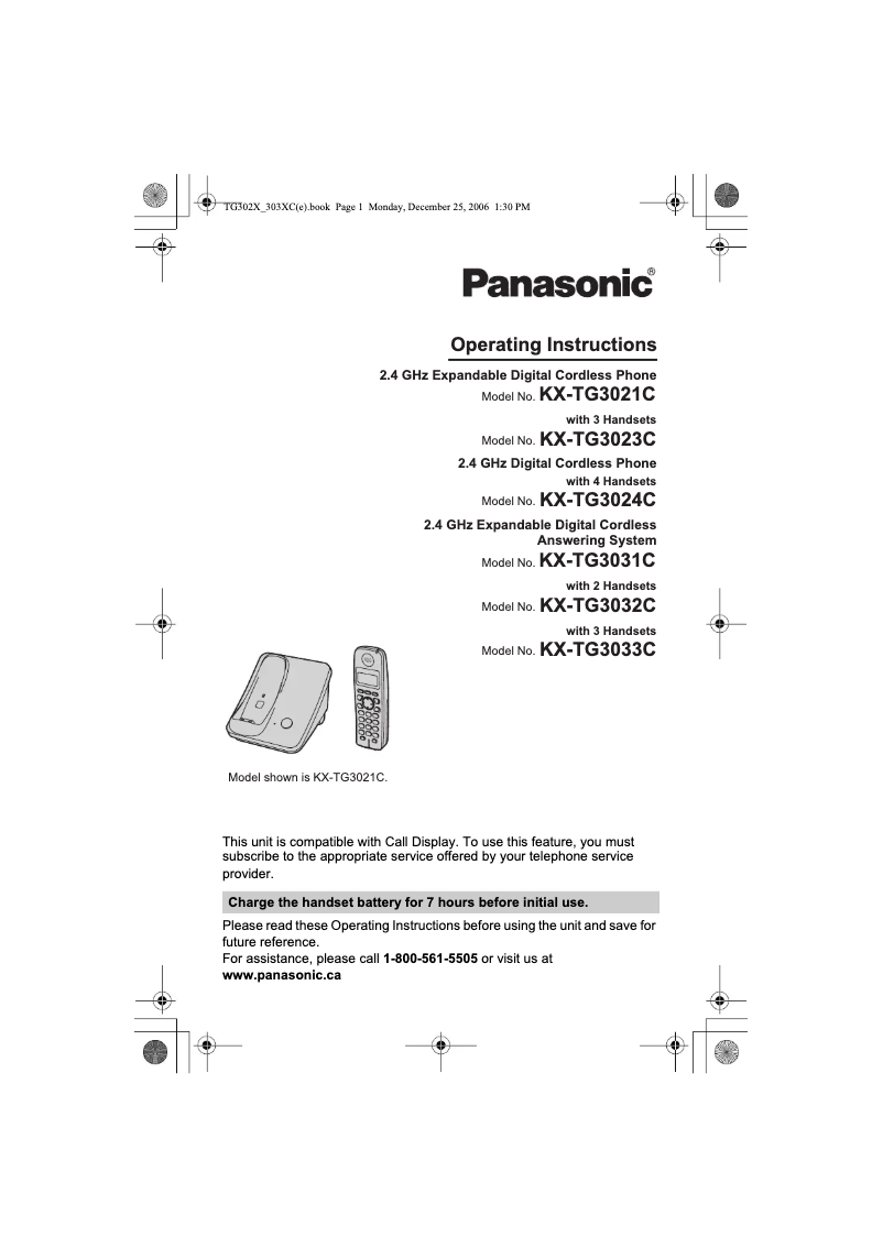 Imagen de la primera página del manual del dispositivo KX-TG3024C