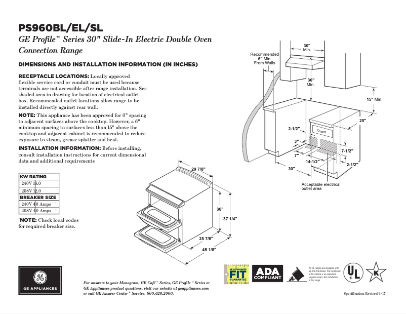 Página 1 del manual Ficha técnica GE Profile PS960SLSS