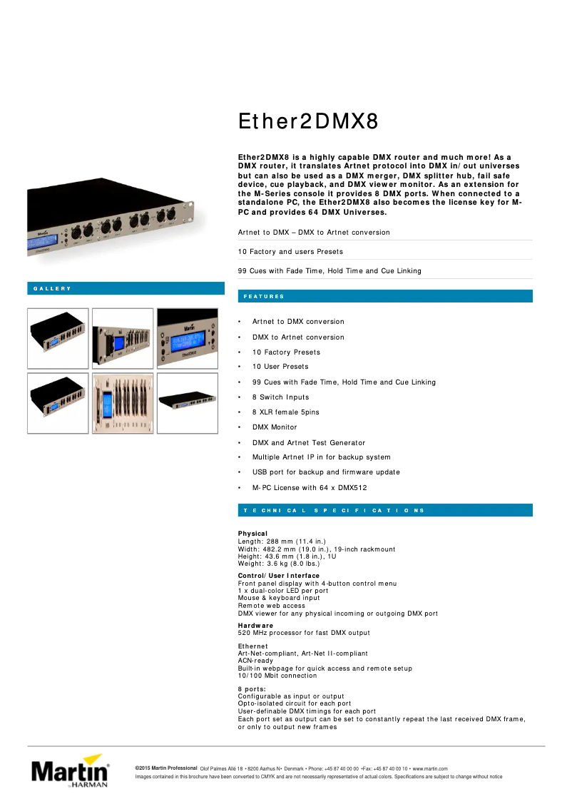 Imagen de la primera página del manual del dispositivo Ether2DMX8