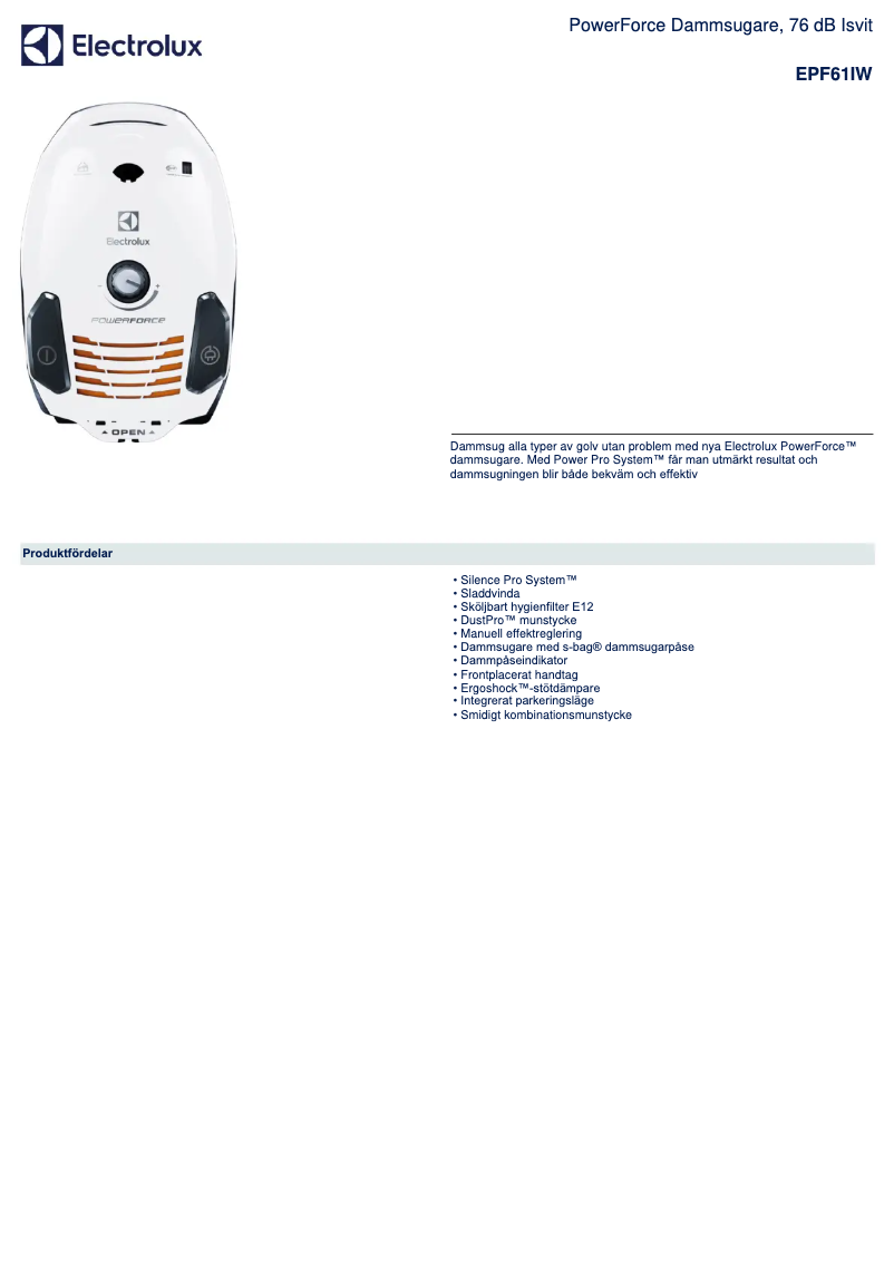 Imagen de la primera página del manual del dispositivo PowerForce EPF61IW