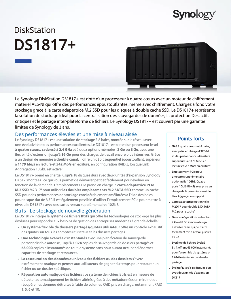 Imagen de la primera página del manual del dispositivo DiskStation DS1817+
