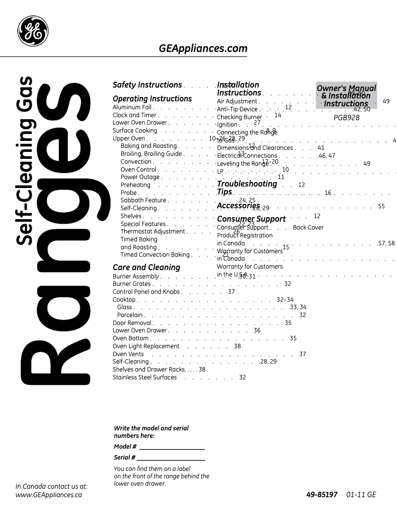 Imagen de la primera página del manual del dispositivo Profile PGB928SEMSS