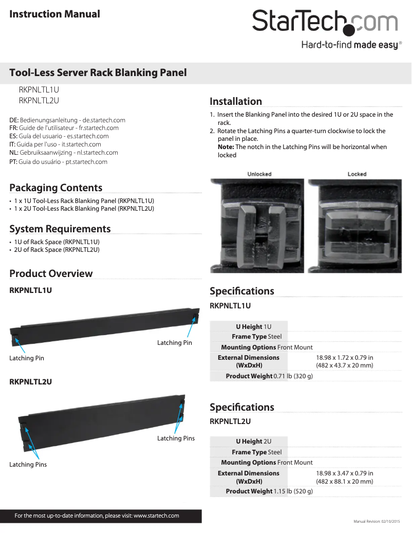 Imagen de la primera página del manual del dispositivo RKPNLTL1U