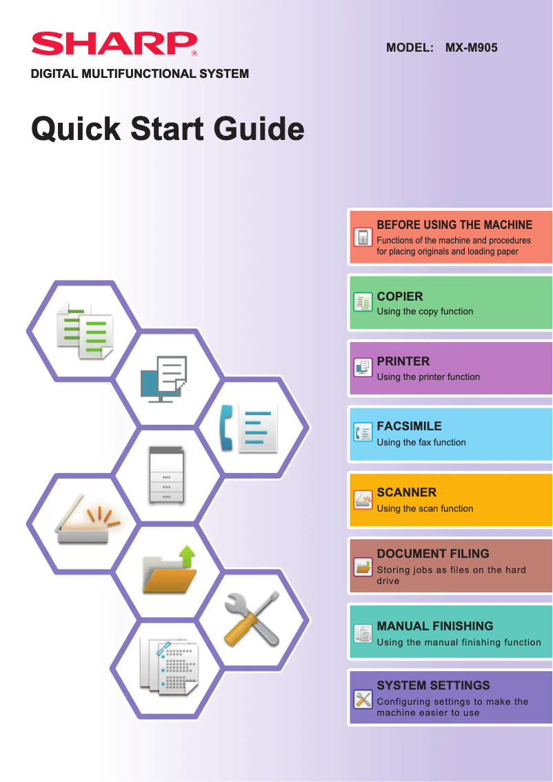 Imagen de la primera página del manual del dispositivo MX-M905