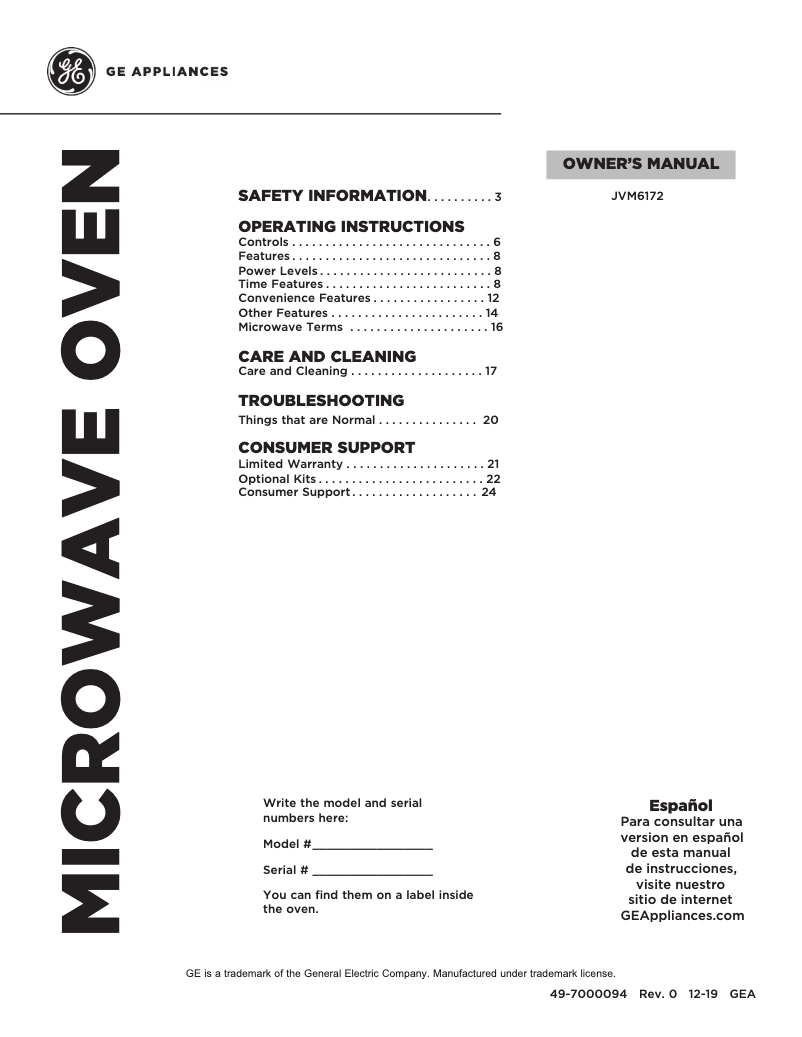 Imagen de la primera página del manual del dispositivo JVM6172DKBB