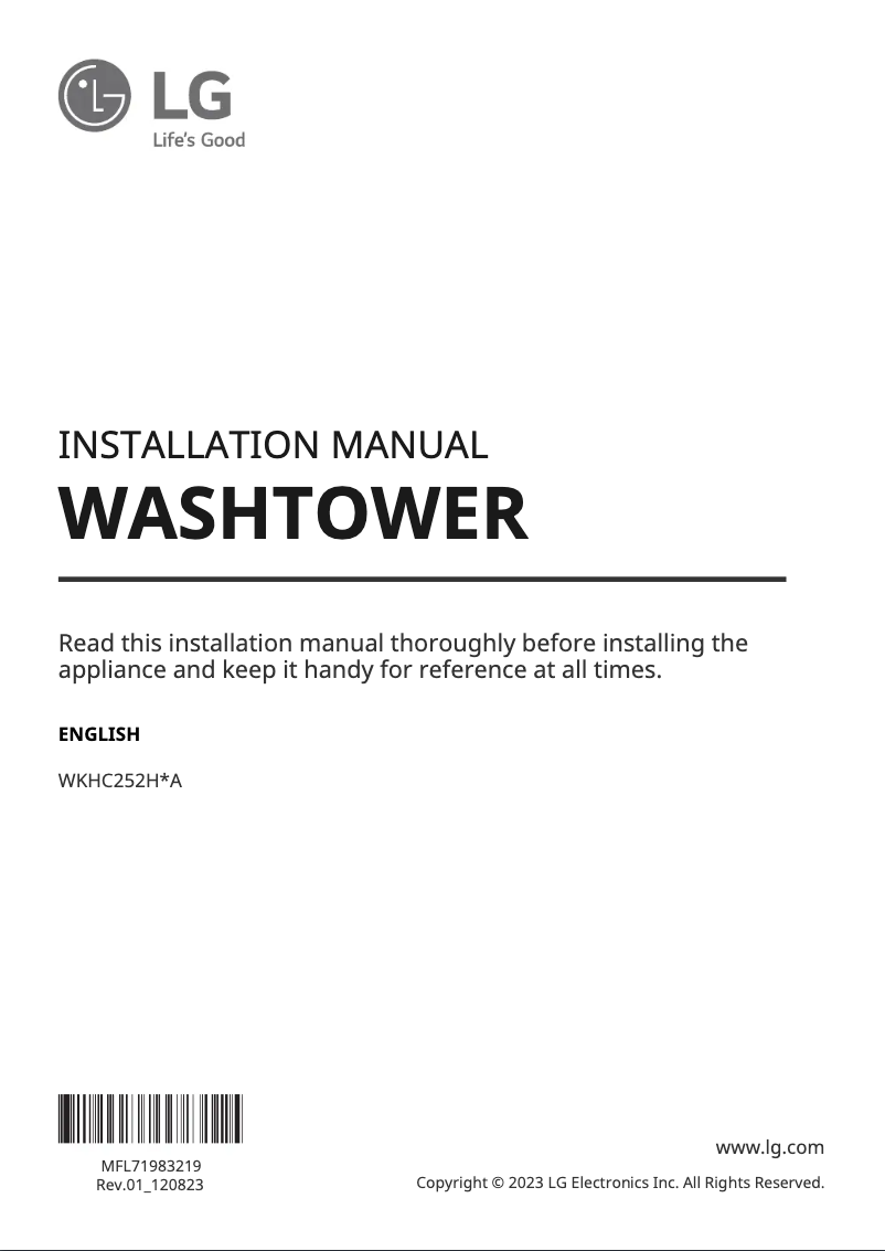 Página 1 del manual Guía de instalación LG WKHC252HBA