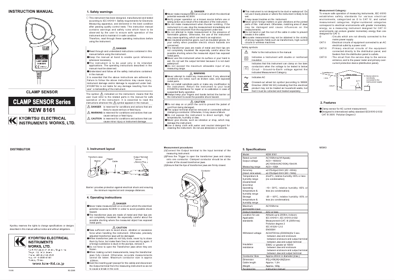 Imagen de la primera página del manual del dispositivo KEW 8161