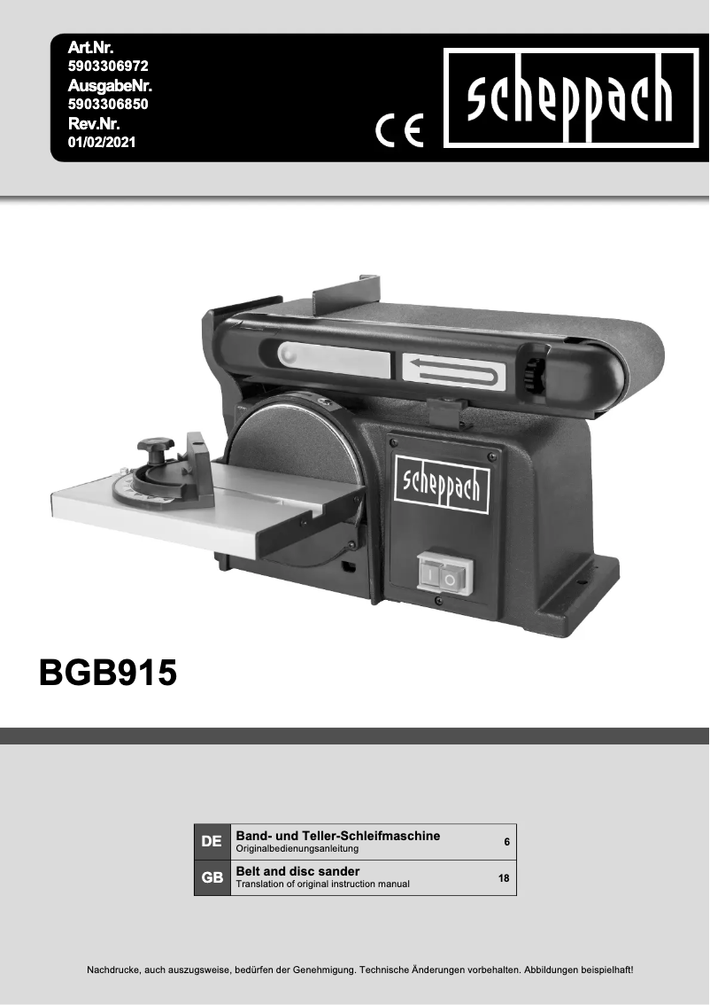 Página 1 del manual Manual de usuario Scheppach BGB915