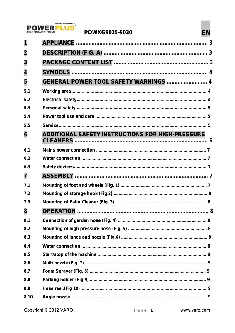 Imagen de la primera página del manual del dispositivo POWXG90925