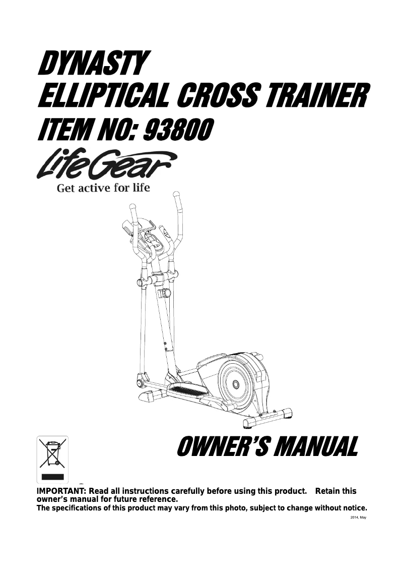Imagen de la primera página del manual del dispositivo Dynasty Elliptical Cross Trainer 93800