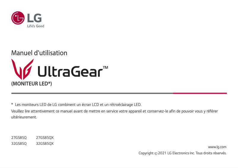 Imagen de la primera página del manual del dispositivo UltraGear 27GS85Q