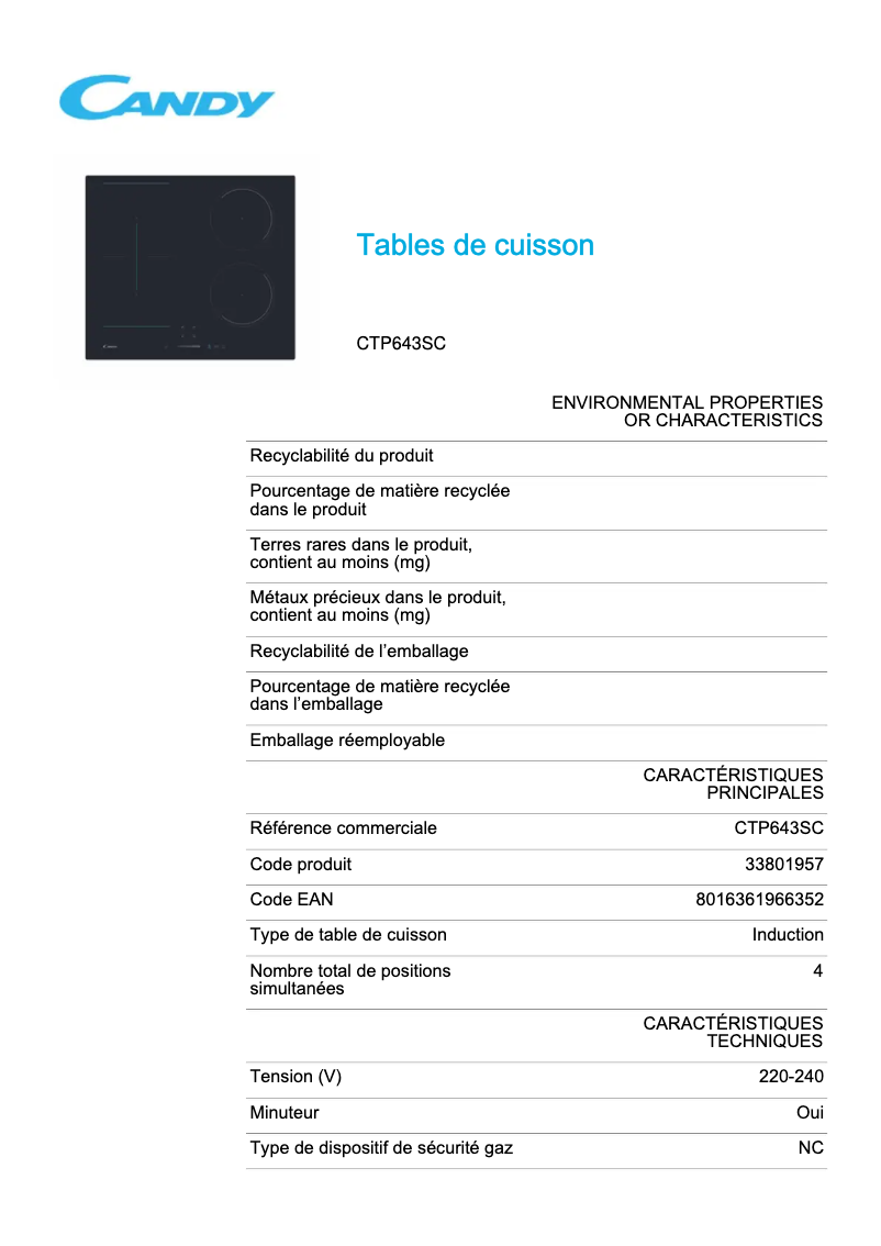 Imagen de la primera página del manual del dispositivo CTP643SC