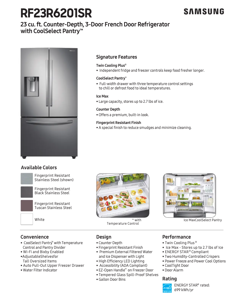 Página 1 del manual Ficha técnica Samsung RF23R6201SR