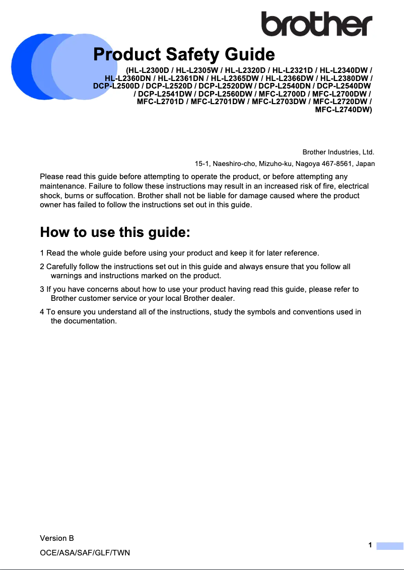 Página 1 del manual Instrucciones de seguridad Brother HL-L2365DW