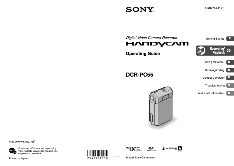 Página 1 del manual Manual de usuario Sony DCR-PC55
